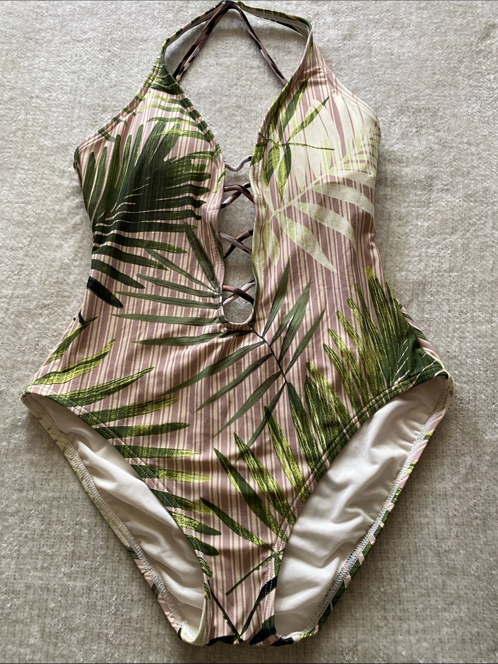 Vince Camuto Women’s Pink & Green Palm-Print One-Piece Swimsuit Size 8